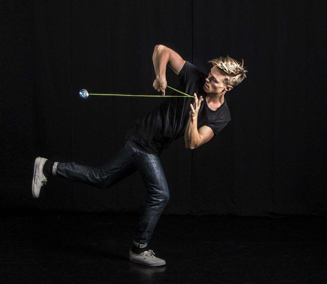 Viral yo-yo player Gentry Stein performing advanced tricks with a wide performance yo-yo